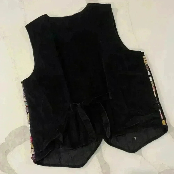 Vintage Soul Mates Patchwork Corduroy Vest Women's 2X Braided Fabric Tie Back - Picture 6 of 8